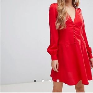 ASOS Design button through mini tea dress with long sleeves